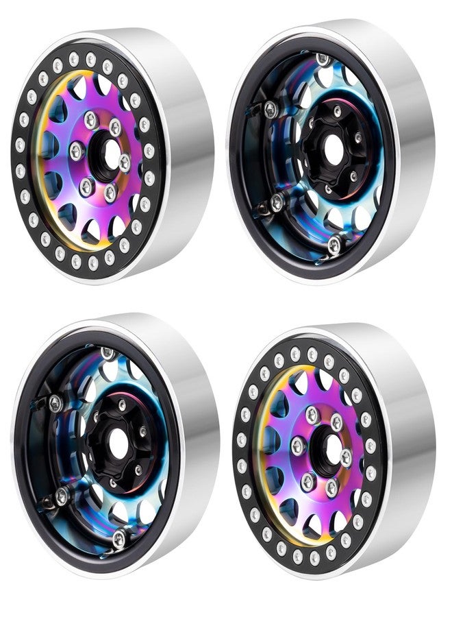 JGGZONE Aluminum 1.9 Inch Beadlock Wheels RC Wheel Rim Set Wheel Hub 35mm Width for 1/10 RC Crawler TRX4 Axial SCX10 I II III 90046 AXI03007 D90 12mm Hex (Multicolor+Black) - Image 4